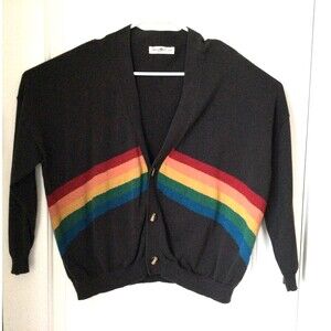 Natural Life Size XS Brown Rainbow Striped Cardigan Sweater Oversized Comfy